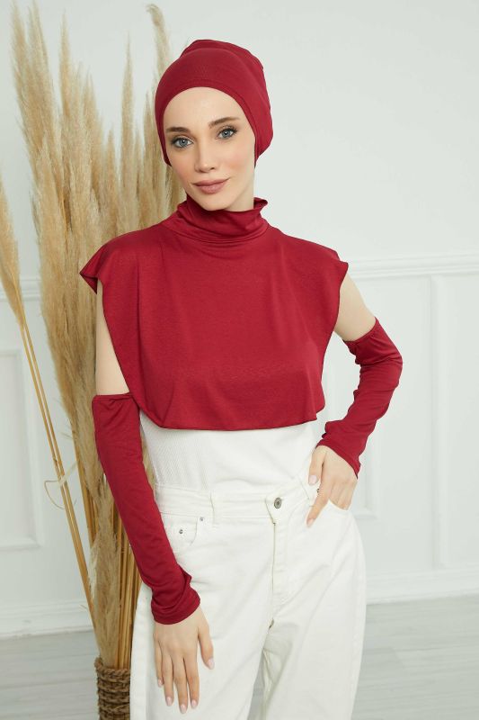 Armband, Neck Collar and Bonnet Set, KPT-3 Claret Red - 5