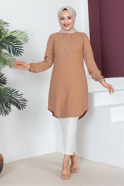 CAVENE - Kolyeli Bürümcük Tunik BEJ