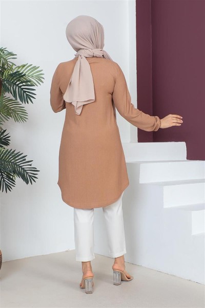 Kolyeli Bürümcük Tunik BEJ - Thumbnail