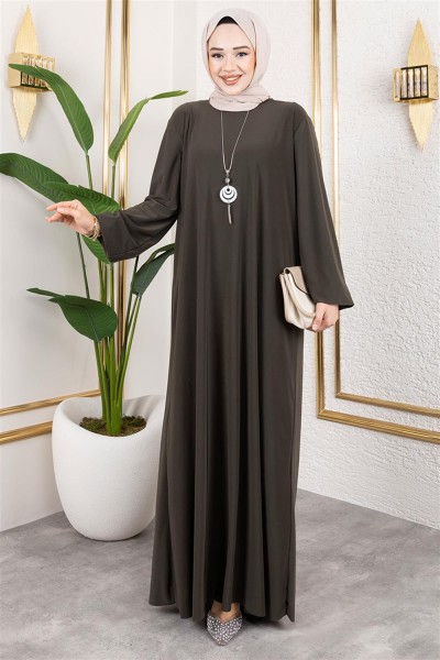 MG - Kolyeli Sandy Elbise HAKİ