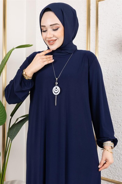 MG - Kolyeli Sandy Elbise LACİVERT