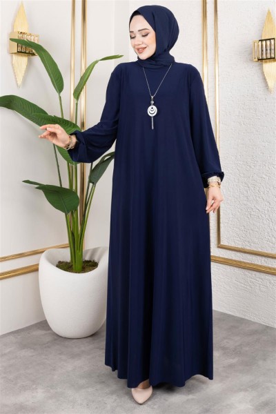 Kolyeli Sandy Elbise LACİVERT - Thumbnail