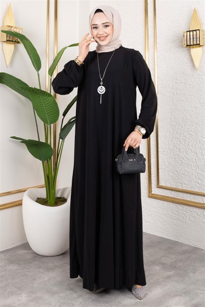 Kolyeli Sandy Elbise SİYAH - Thumbnail