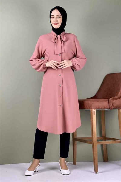 BGM - Kravat Yaka Düğmeli Tunik PUDRA