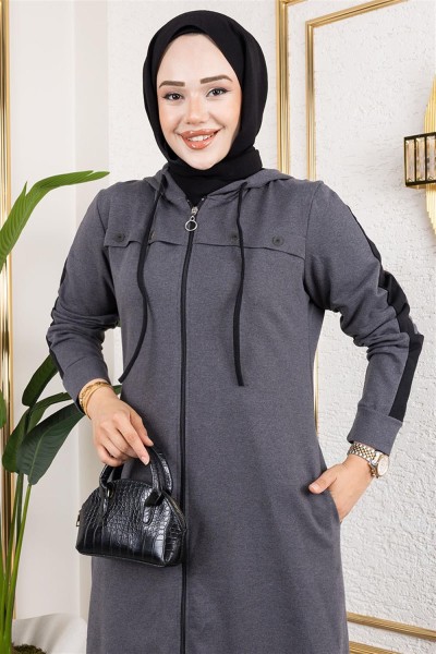 Kuş Gözü Şerit Detay Spor Ferace ANTRASİT - Thumbnail