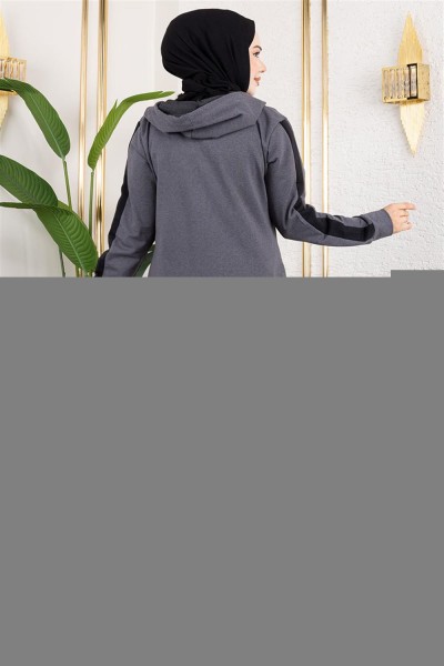 Kuş Gözü Şerit Detay Spor Ferace ANTRASİT - Thumbnail