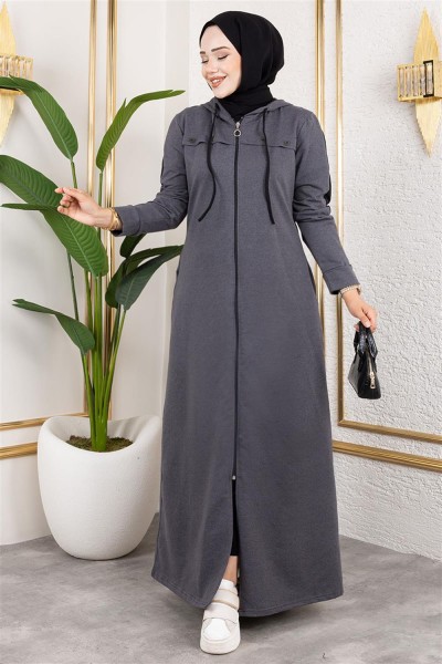 Kuş Gözü Şerit Detay Spor Ferace ANTRASİT - Thumbnail