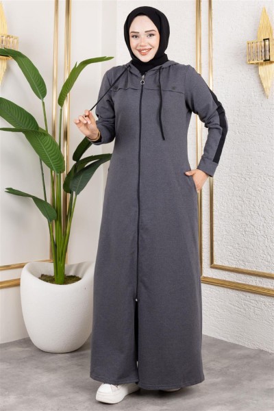 Kuş Gözü Şerit Detay Spor Ferace ANTRASİT - Thumbnail