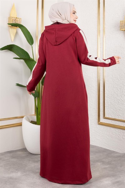 Kuş Gözü Şerit Detay Spor Ferace BORDO - Thumbnail