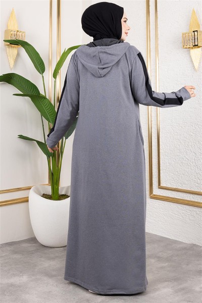 Kuş Gözü Şerit Detay Spor Ferace GRİ - Thumbnail