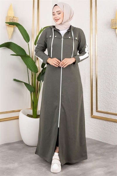 Kuş Gözü Şerit Detay Spor Ferace HAKİ - Thumbnail