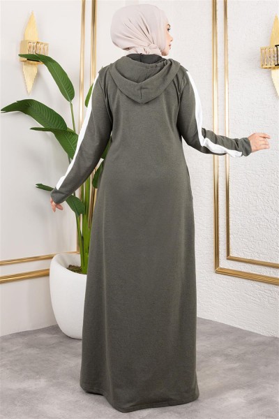 Kuş Gözü Şerit Detay Spor Ferace HAKİ - Thumbnail