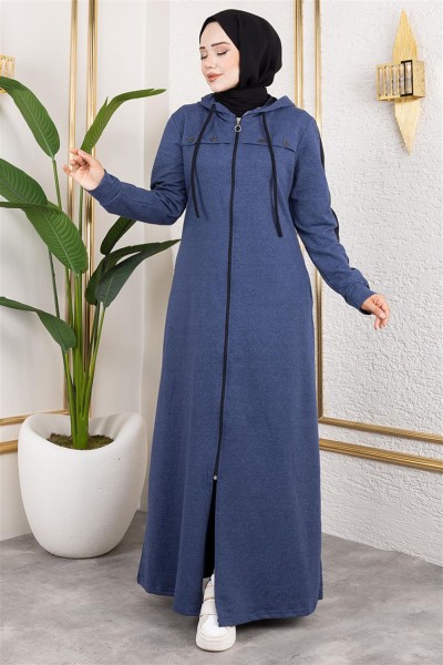 Kuş Gözü Şerit Detay Spor Ferace İNDİGO - Thumbnail