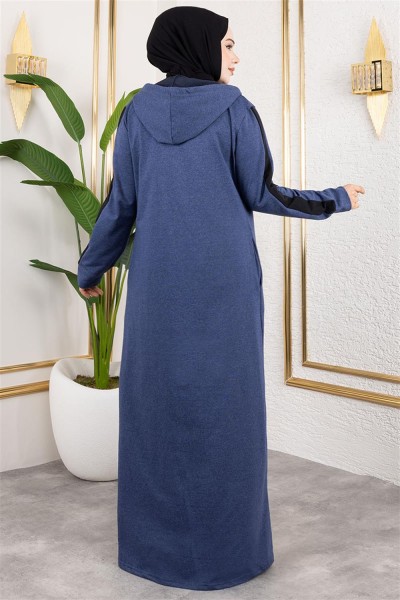 Kuş Gözü Şerit Detay Spor Ferace İNDİGO - Thumbnail