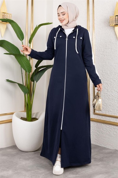 Kuş Gözü Şerit Detay Spor Ferace LACİVERT - Thumbnail