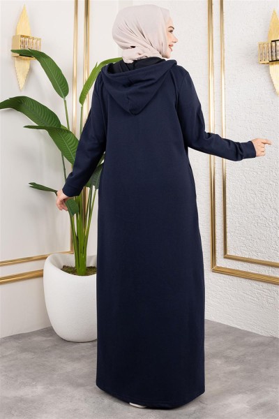 Kuş Gözü Şerit Detay Spor Ferace LACİVERT - Thumbnail