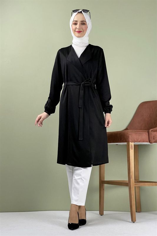 Kuşak Detaylı Kimono SİYAH - 1