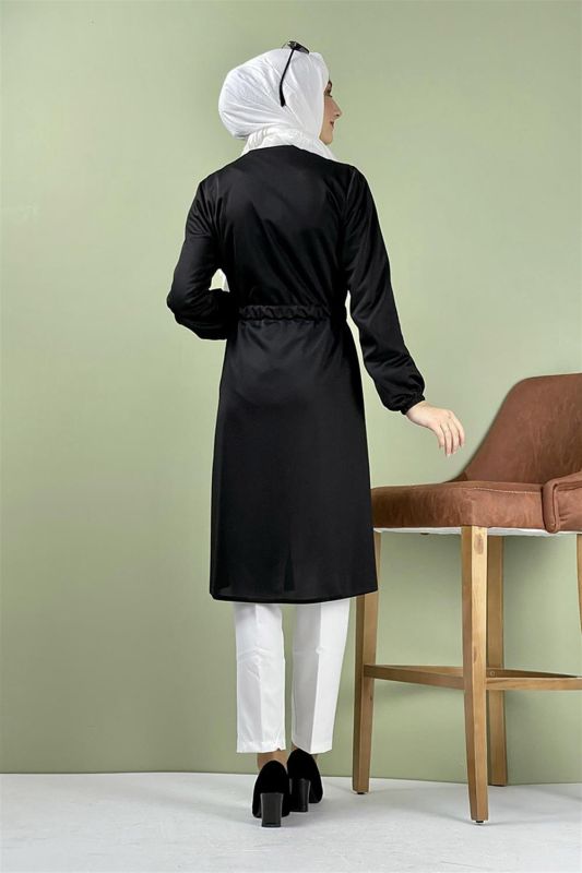 Kuşak Detaylı Kimono SİYAH - 5