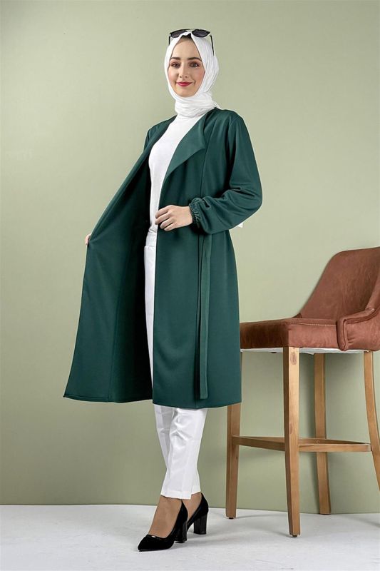 Kuşak Detaylı Kimono ZÜMRÜT YEŞİLİ - 3