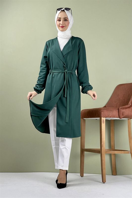 Kuşak Detaylı Kimono ZÜMRÜT YEŞİLİ - 4