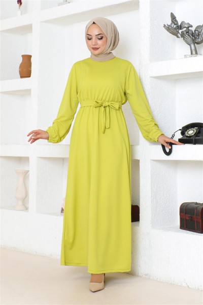 Kuşak Detaylı Tesettür Elbise ASİT - Thumbnail