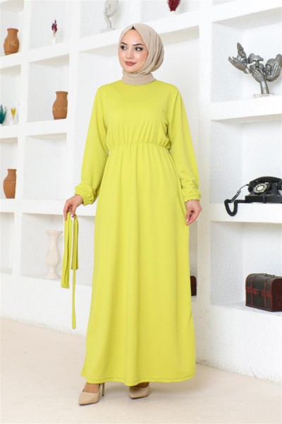 Kuşak Detaylı Tesettür Elbise ASİT - Thumbnail
