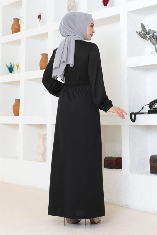 Kuşak Detaylı Tesettür Elbise SİYAH - 4