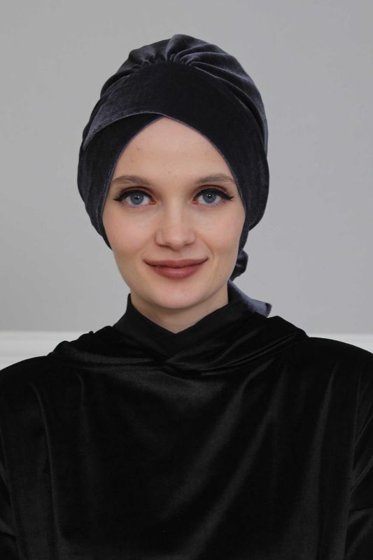 Kuşaklı Kadife Bone,B-31K Antrasit - 1