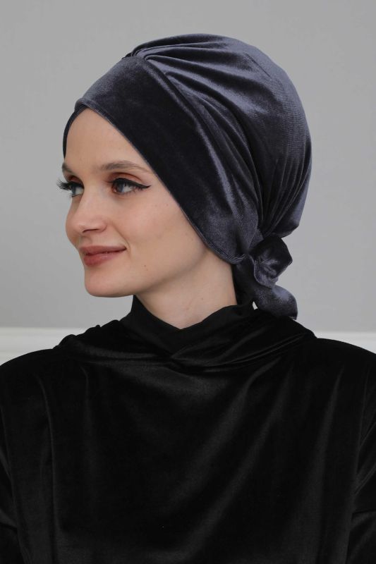 Kuşaklı Kadife Bone,B-31K Antrasit - 2