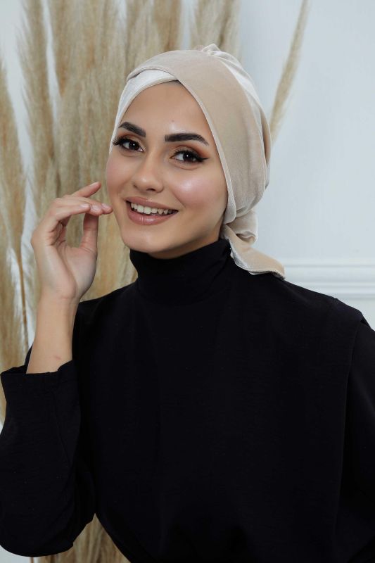 Kuşaklı Kadife Bone,B-31K Bej - 1