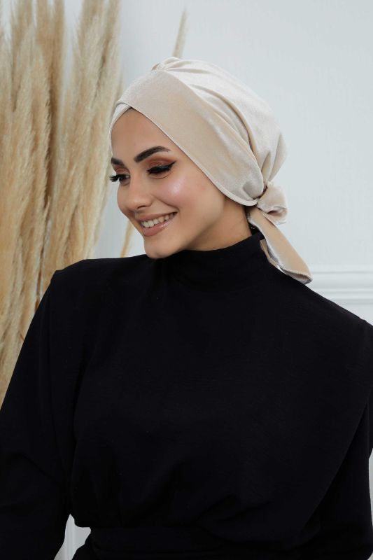 Kuşaklı Kadife Bone,B-31K Bej - 5