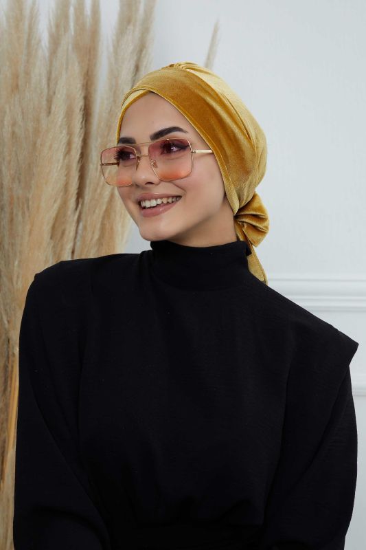 Kuşaklı Kadife Bone,B-31K Hardal - 1