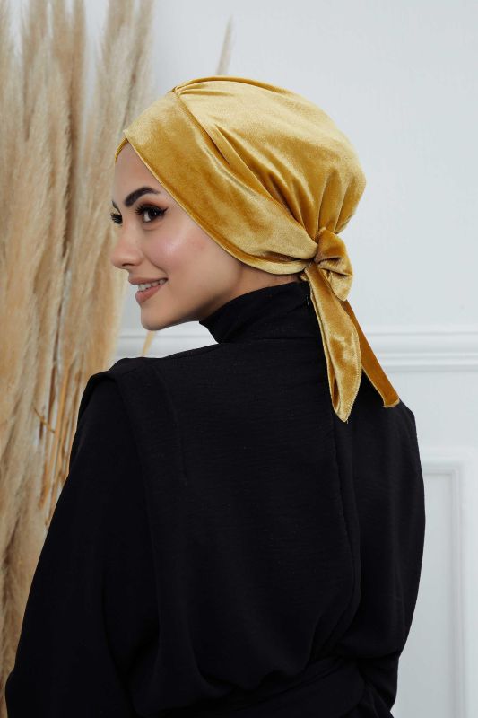 Kuşaklı Kadife Bone,B-31K Hardal - 2