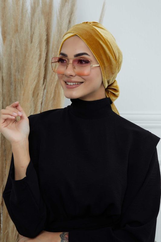 Kuşaklı Kadife Bone,B-31K Hardal - 5