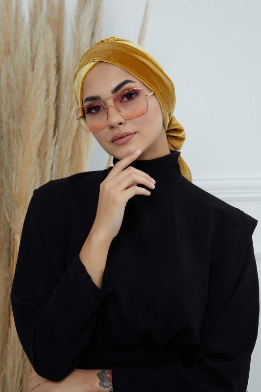 Kuşaklı Kadife Bone,B-31K Hardal - 7