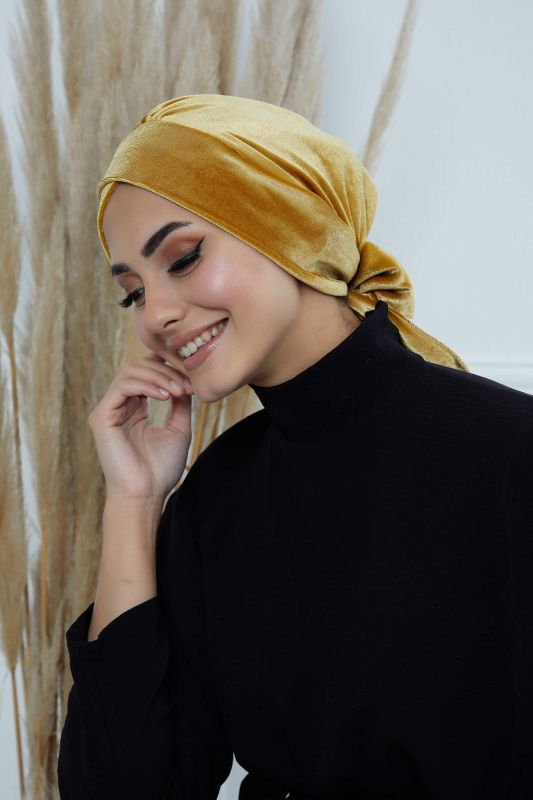 Kuşaklı Kadife Bone,B-31K Hardal - 8