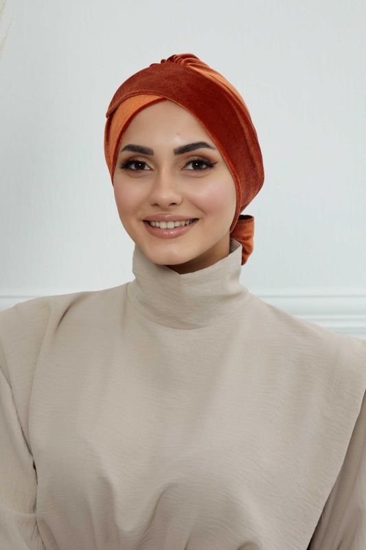 Kuşaklı Kadife Bone,B-31K Kiremit - 1