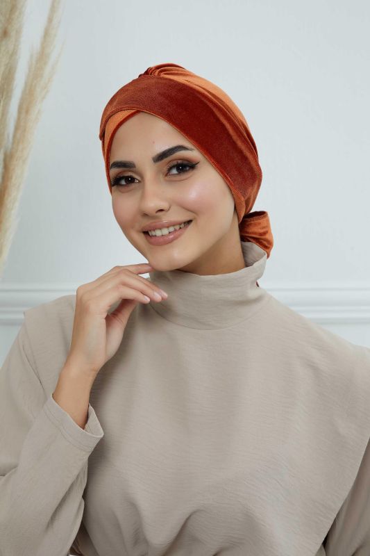 Kuşaklı Kadife Bone,B-31K Kiremit - 2