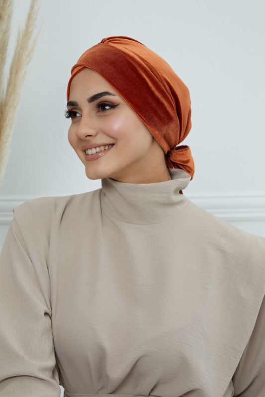Kuşaklı Kadife Bone,B-31K Kiremit - 3