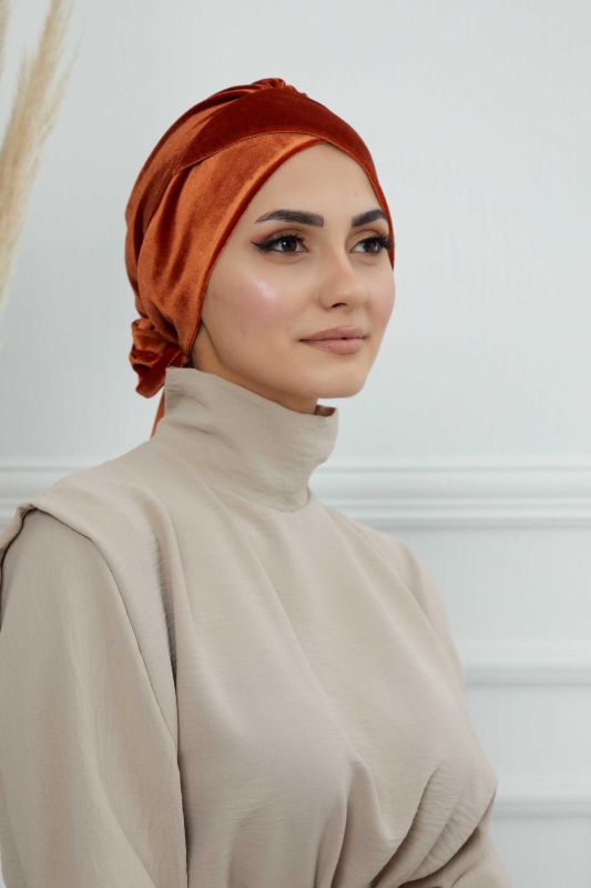 Kuşaklı Kadife Bone,B-31K Kiremit - 4