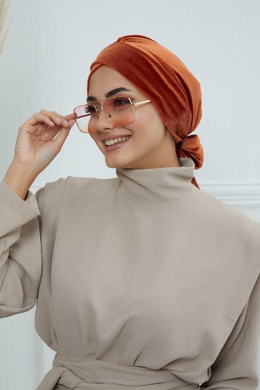 Kuşaklı Kadife Bone,B-31K Kiremit - 5