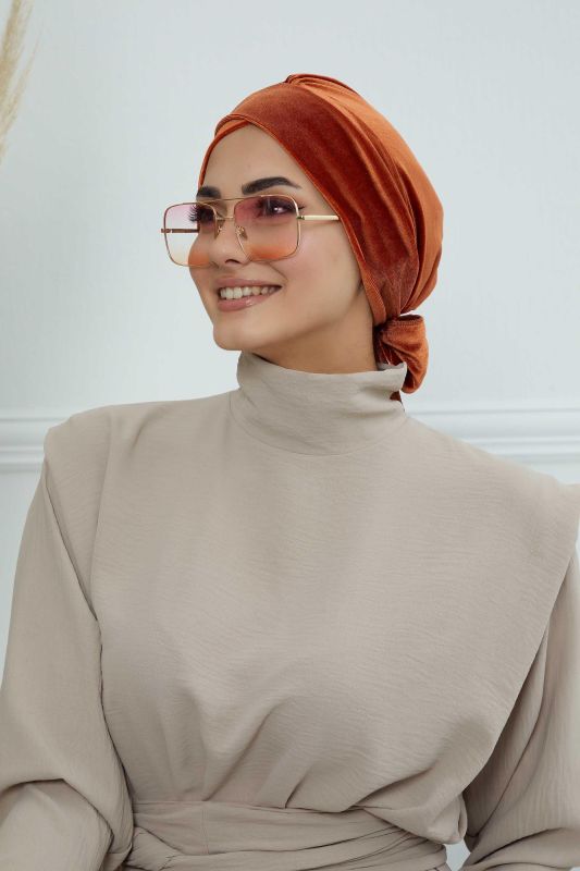 Kuşaklı Kadife Bone,B-31K Kiremit - 6