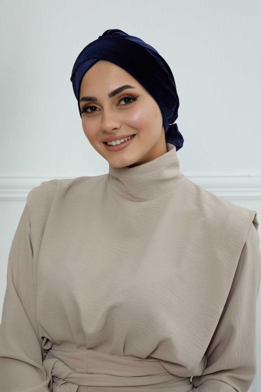 Kuşaklı Kadife Bone,B-31K Lacivert - 1