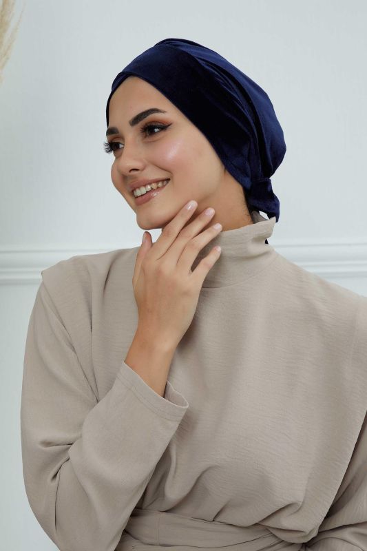 Kuşaklı Kadife Bone,B-31K Lacivert - 3