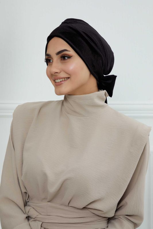 Kuşaklı Kadife Bone,B-31K Siyah - 1