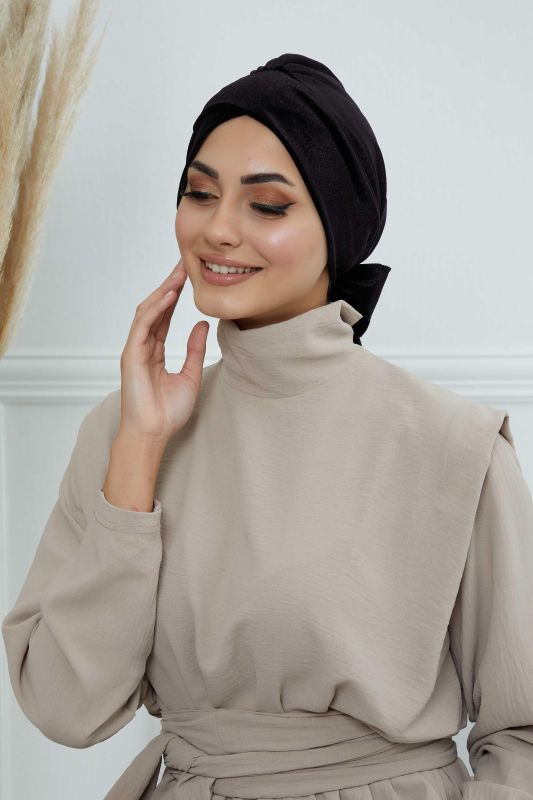 Kuşaklı Kadife Bone,B-31K Siyah - 2