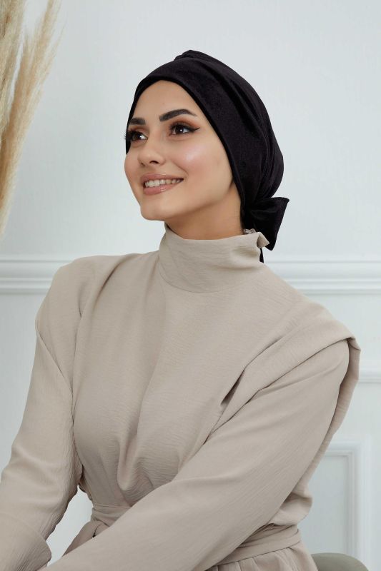 Kuşaklı Kadife Bone,B-31K Siyah - 3