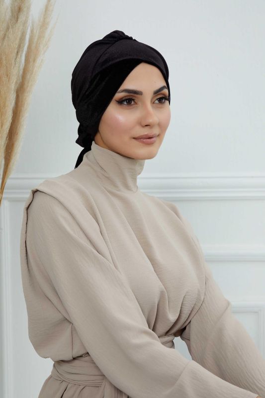 Kuşaklı Kadife Bone,B-31K Siyah - 4