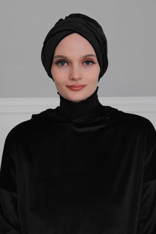 Kuşaklı Kadife Bone,B-31K Siyah - 7