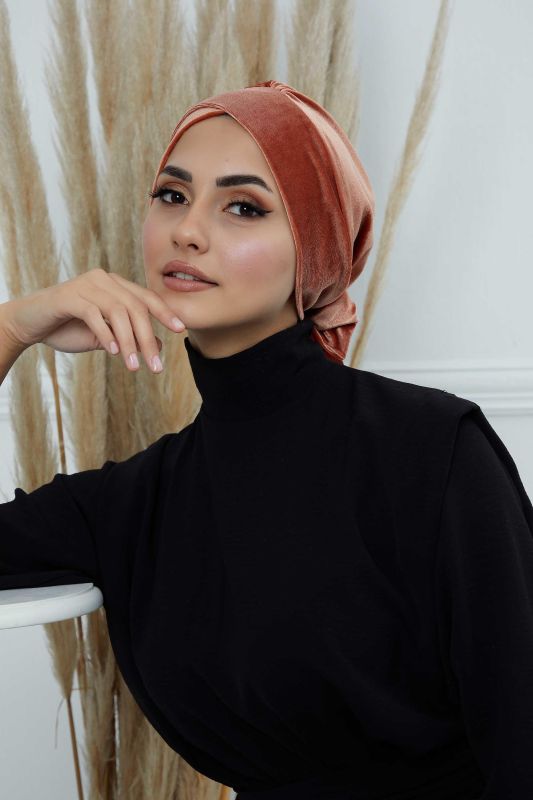 Kuşaklı Kadife Bone,B-31K Somon - 2